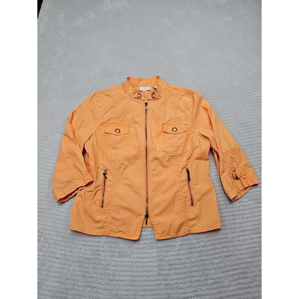 Chicos Jacket Womens 2 US 12 Orange Light Weight 3/4 Sleeve